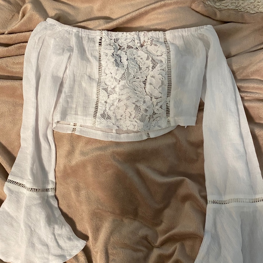 LF bell sleeve off the shoulder crop top NWT